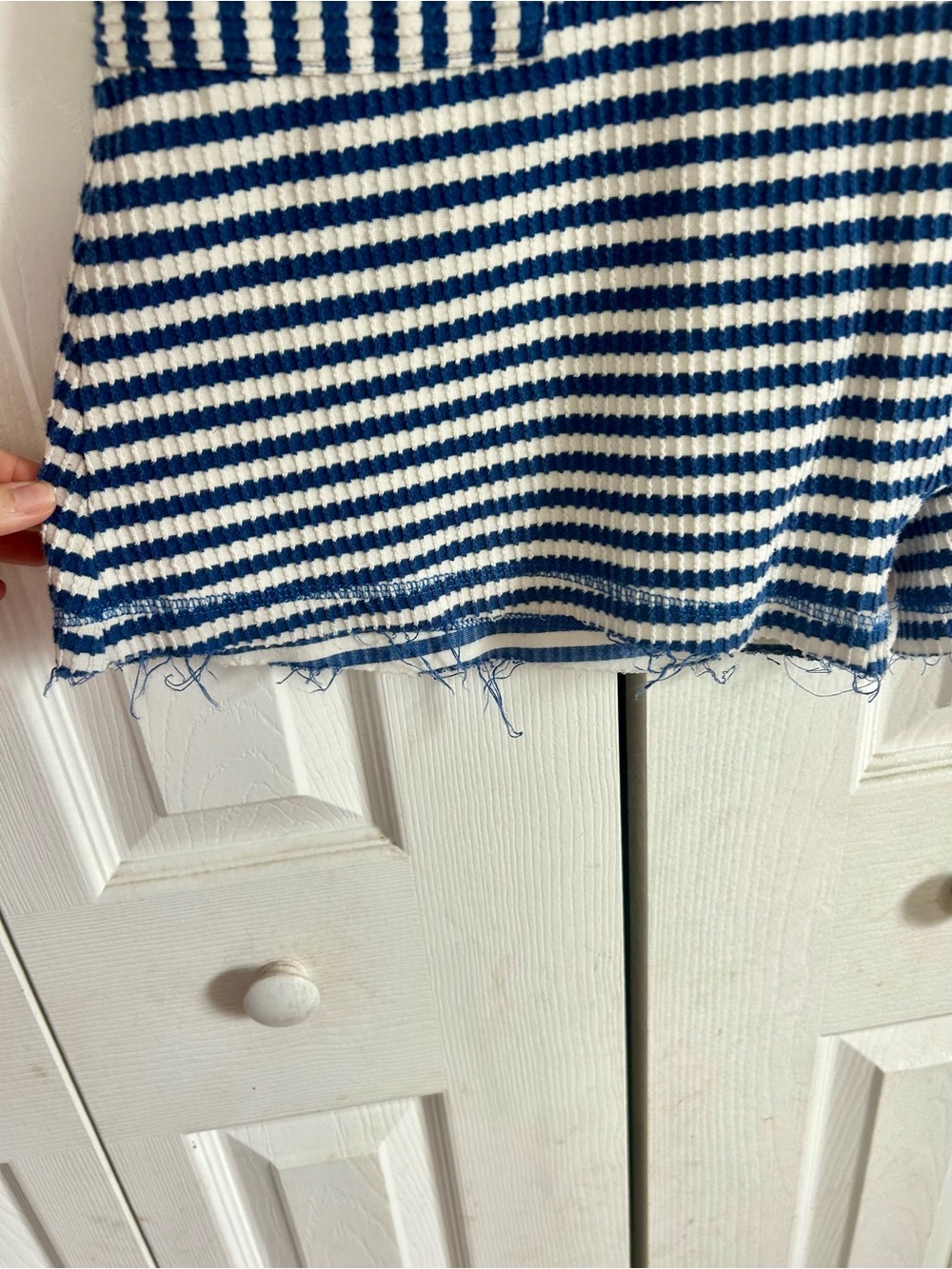 Boutique Brand Striped Blue & White Romper with Patch Pockets - Picture 2 of 5